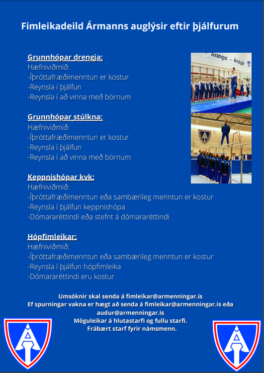 Fimleikadeildin auglýsir eftir þjálfurum